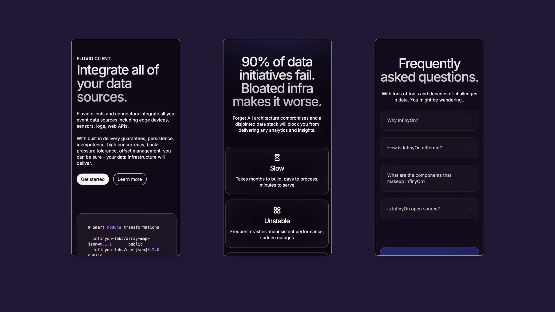 Responsive mobile screen view of the InfinyOn website