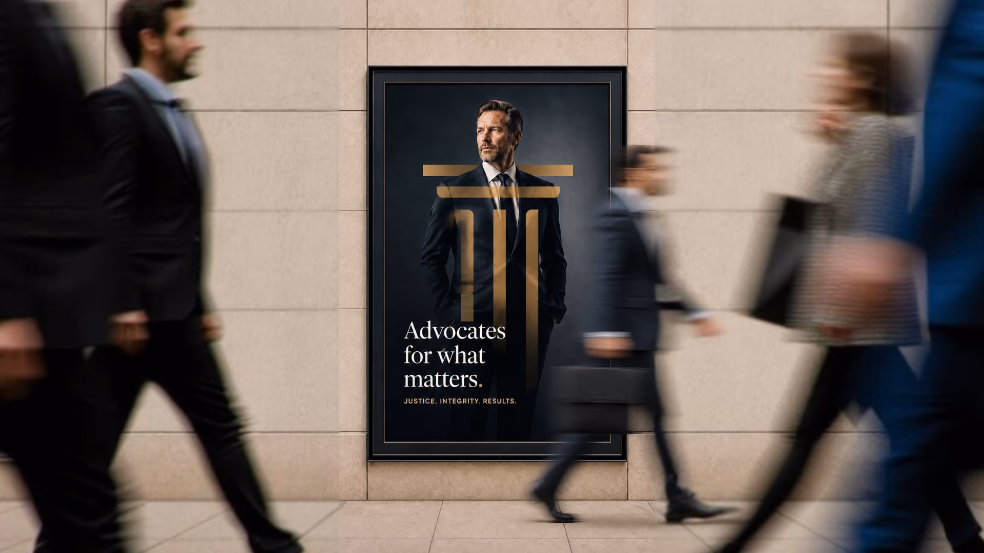 Veritas Law Firm branding applied to environmental signage on a city street