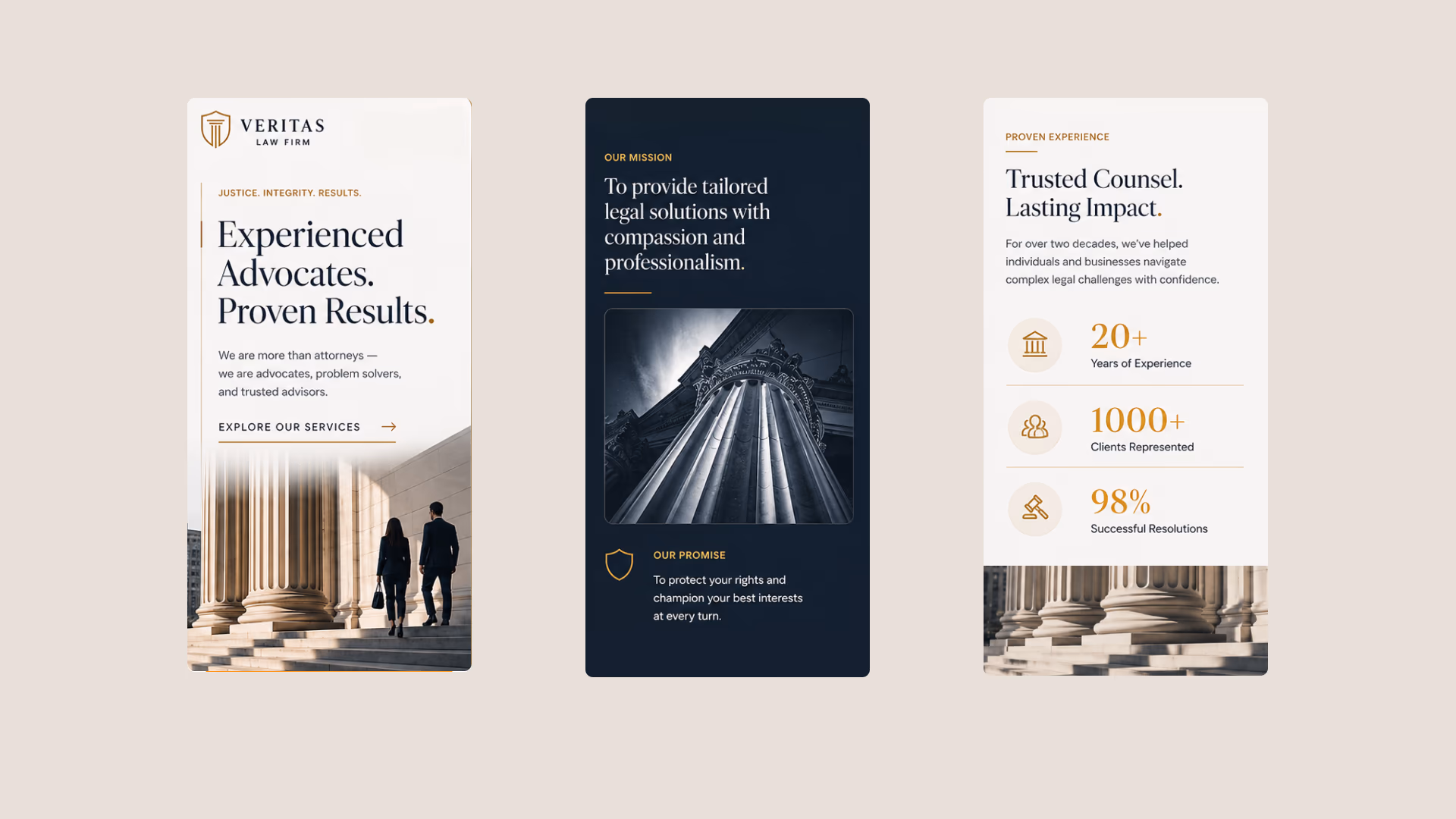 Responsive mobile screen view of the Veritas Law Firm website
