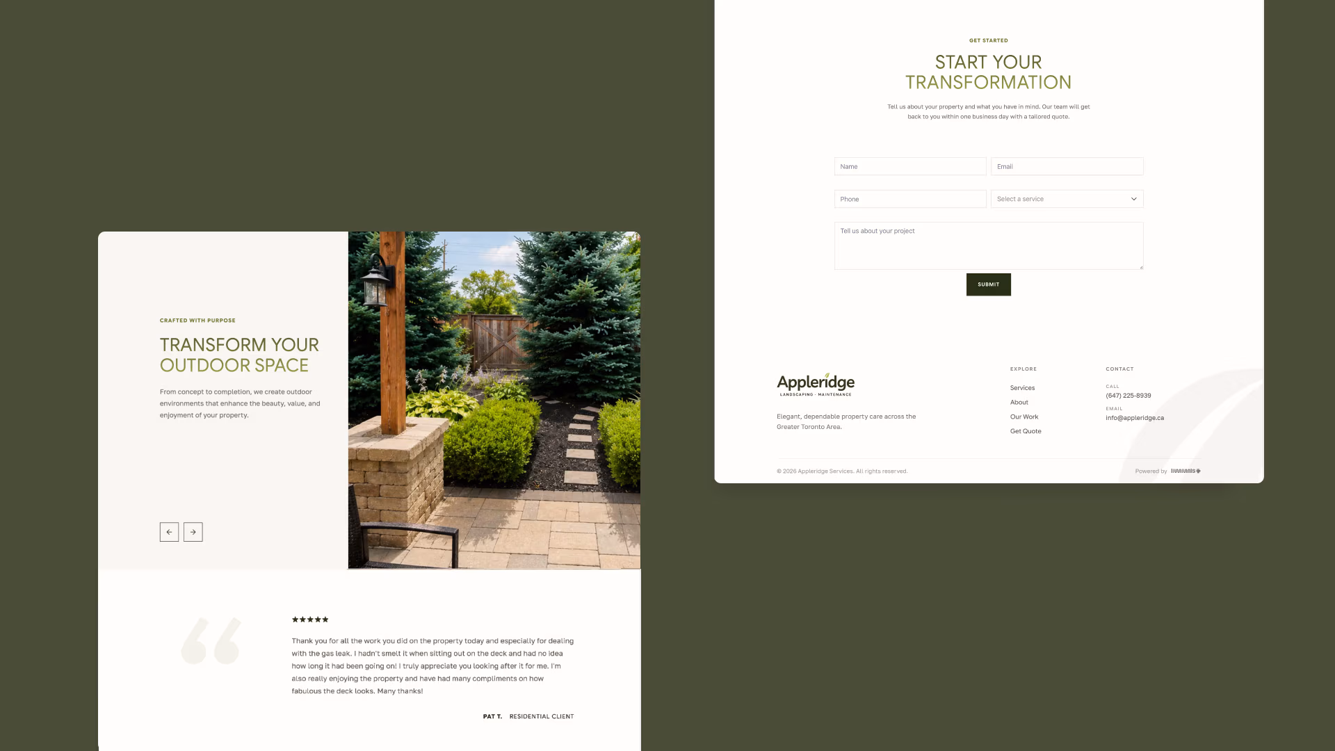 Alternative desktop view of the Appleridge marketing website design