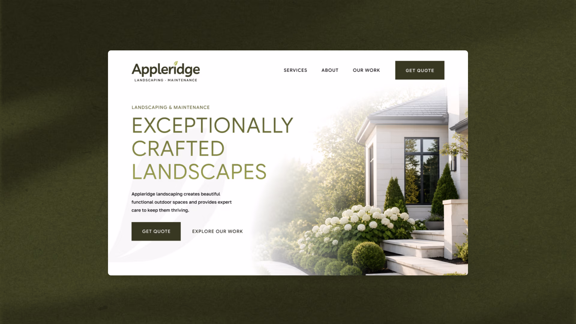 Appleridge landscaping website new desktop homepage design mockup by The Liminals